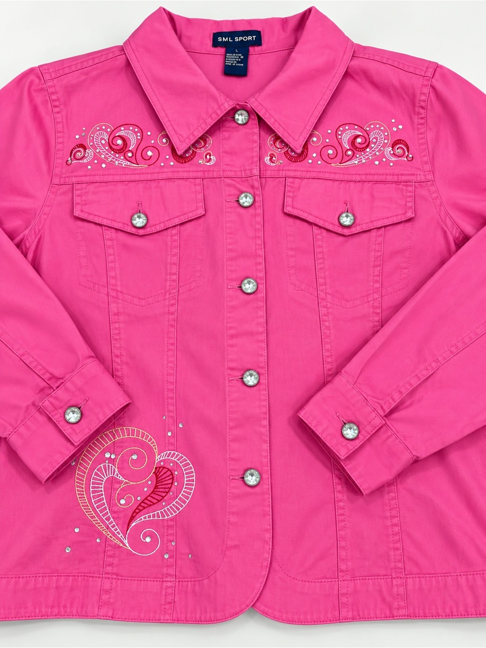 Embroidered Fuchsia Button-Front Jean Jacket - Picture 5 of 7